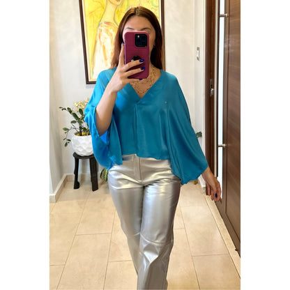 Ocean Blue Satin Blouse