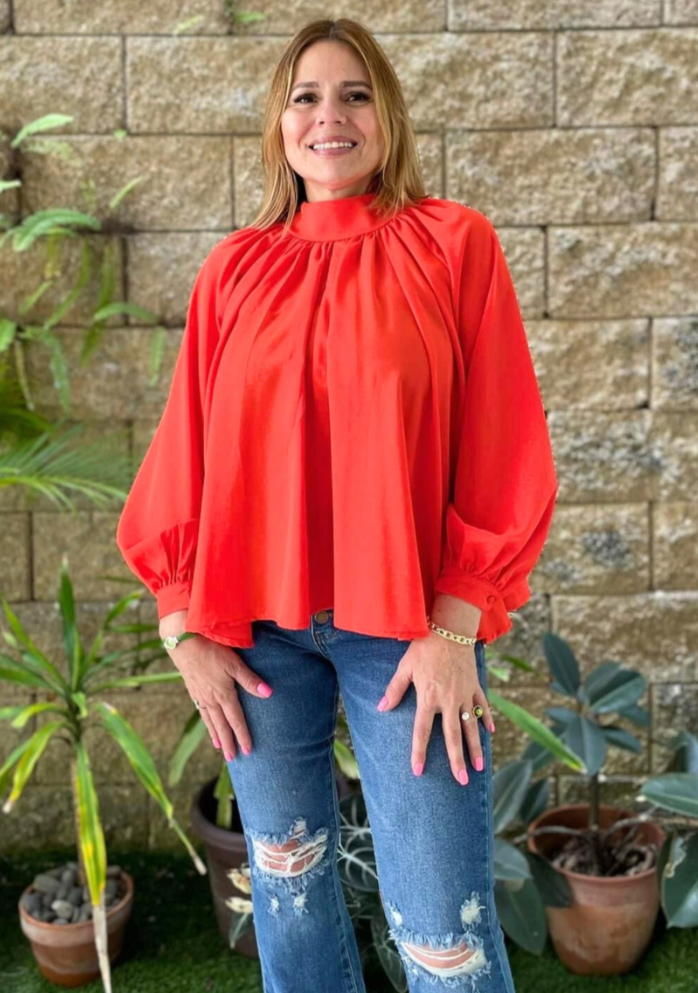 Orange Tie Back Blouse