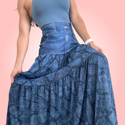 Denim Blue Snake Maxi Skirt