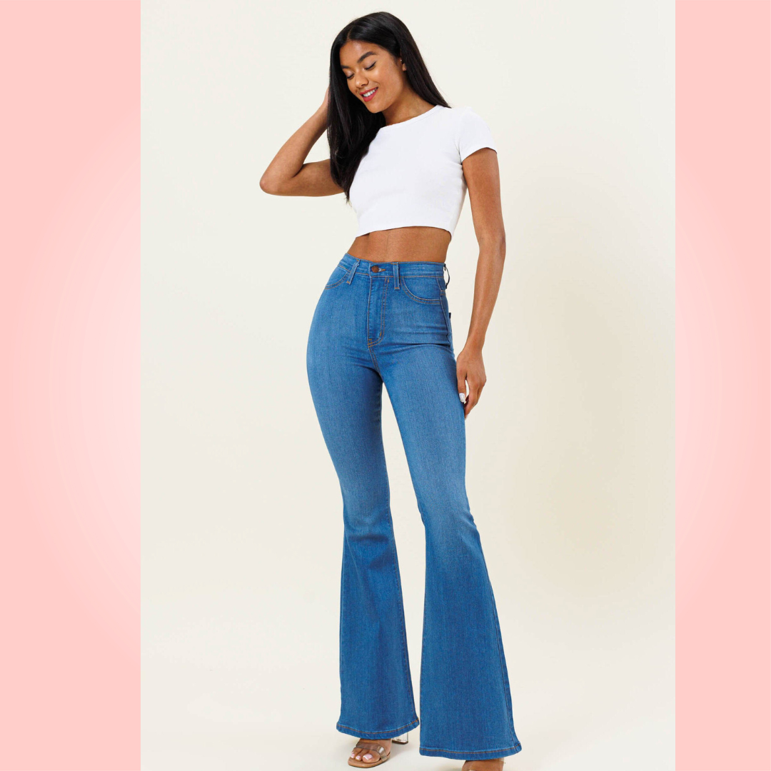 High Waisted Flare Jeans - Med. Stone