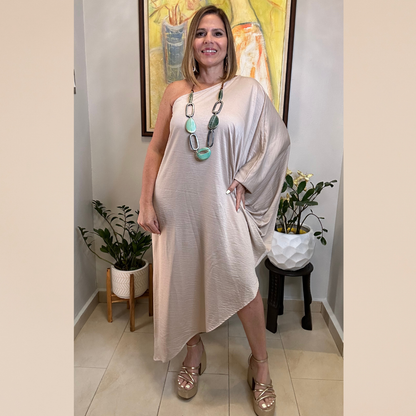 Oatmeal Satin Maxi Dress