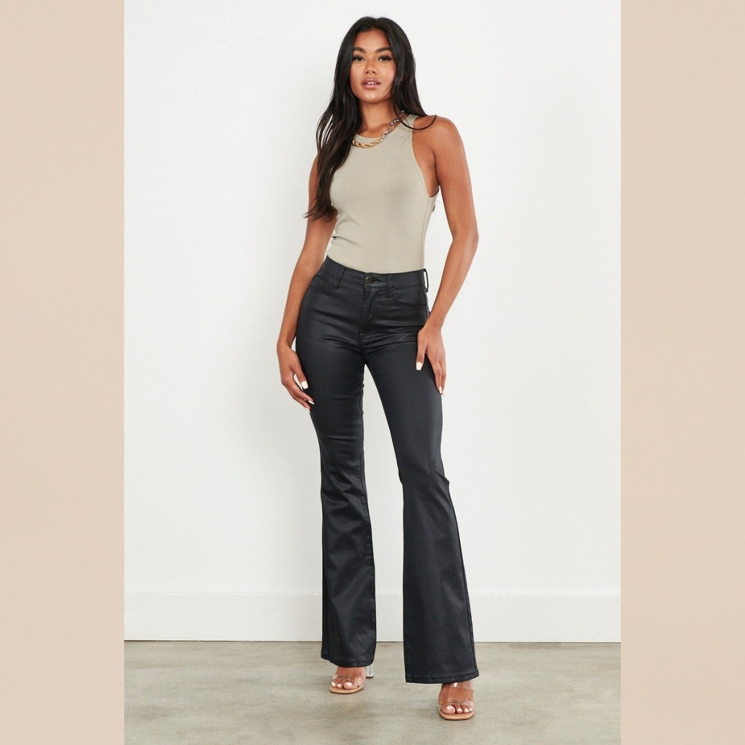 Vibrant Leather Flare Jeans