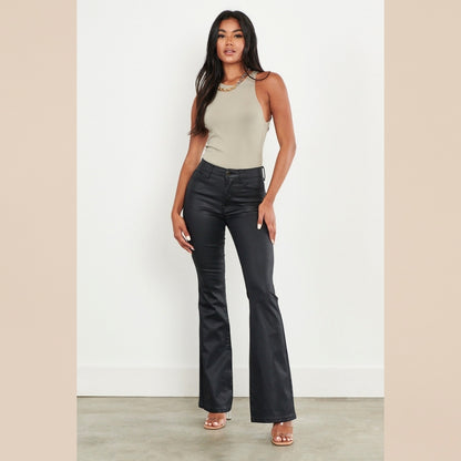 Vibrant Leather Flare Jeans