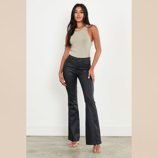 Vibrant Leather Flare Jeans