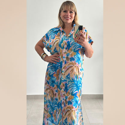 Print Button Down Shirt Dress