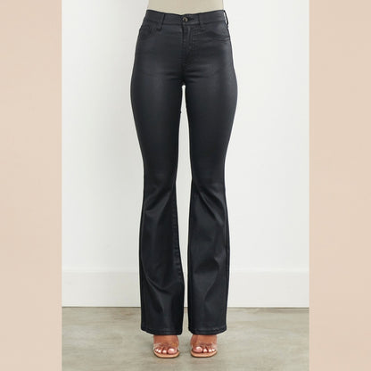 Vibrant Leather Flare Jeans