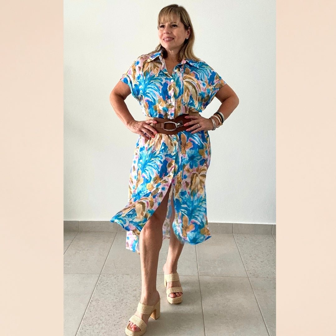 Print Button Down Shirt Dress