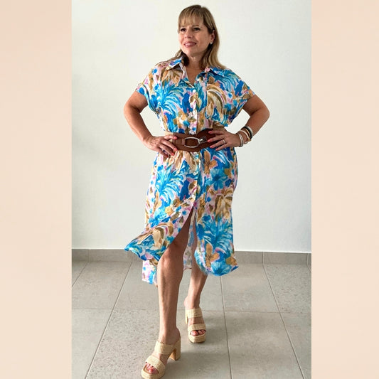 Print Button Down Shirt Dress