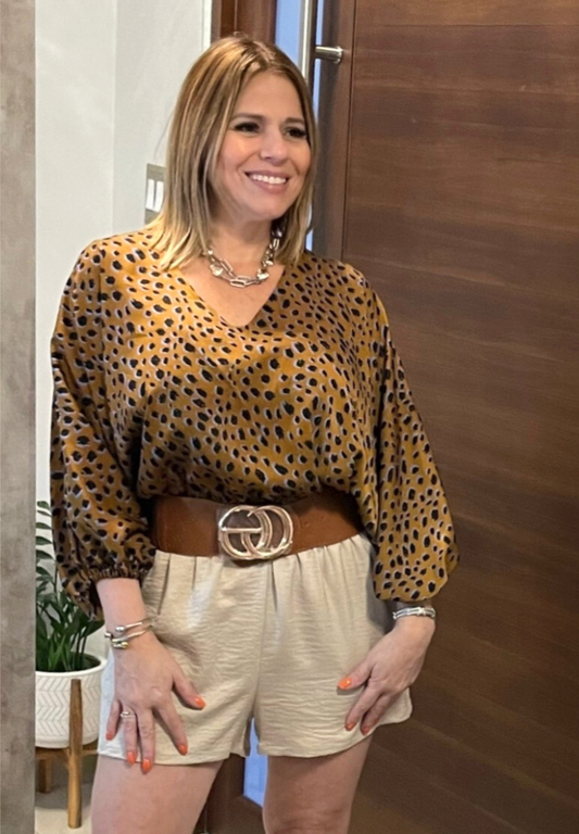 Camel Cheetah Satin Top