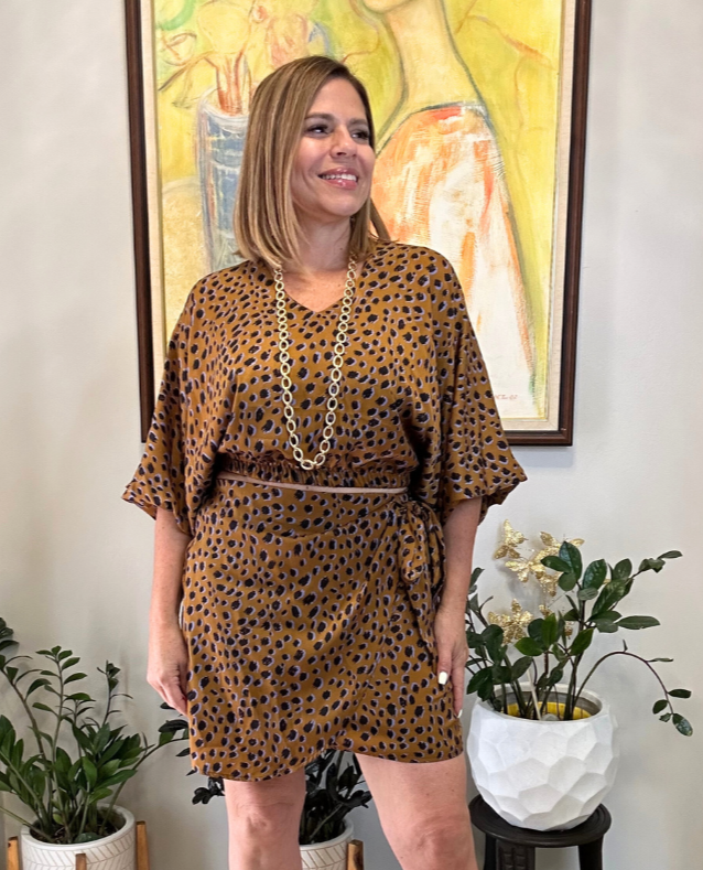 Camel Cheetah Satin Top