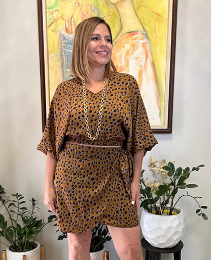 Camel Cheetah Satin Top