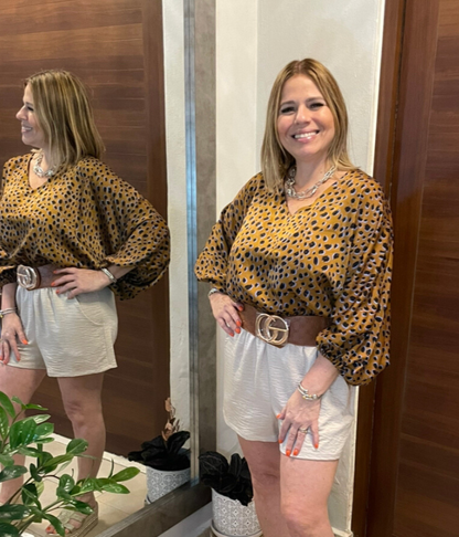 Camel Cheetah Satin Top