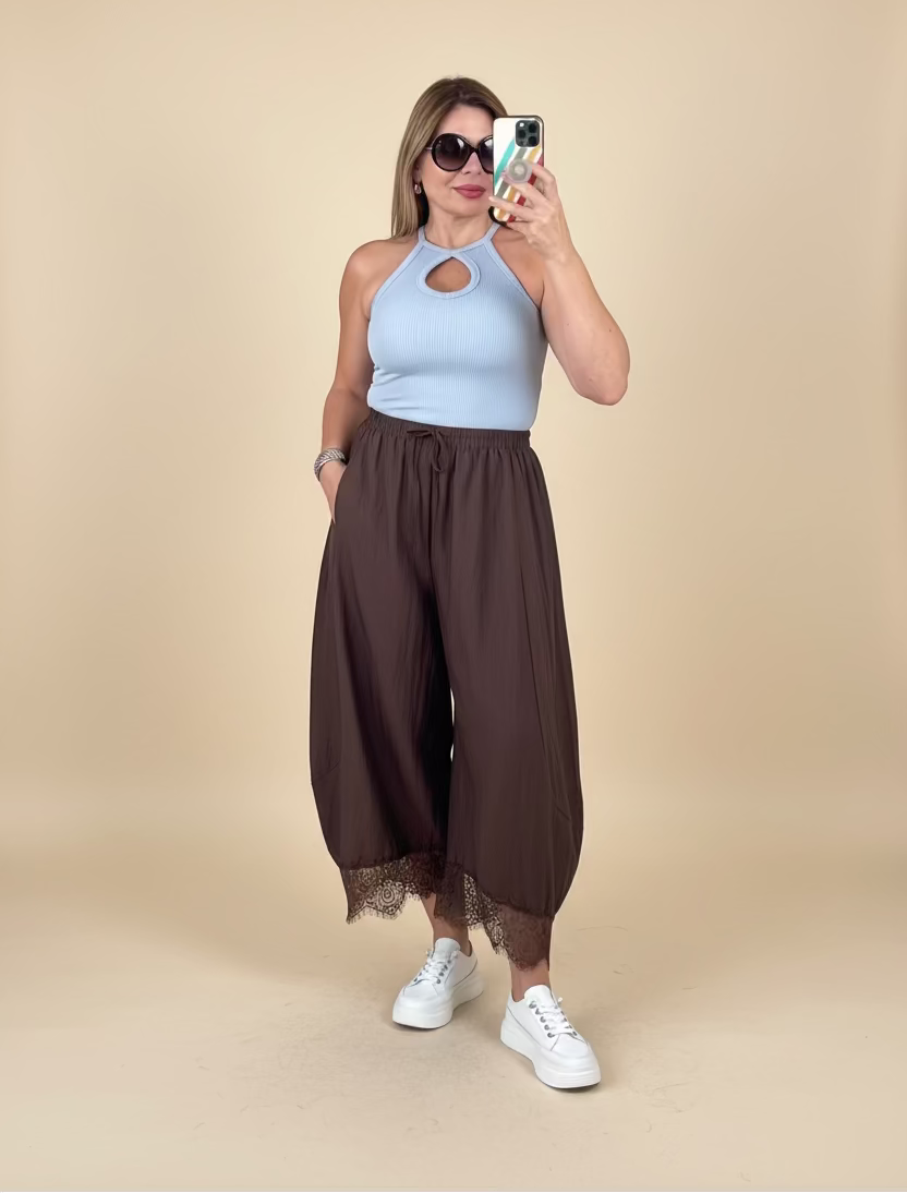 Lace Trim Balloon Pants