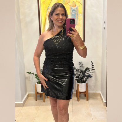 Texture Faux Leather Mini Skirt