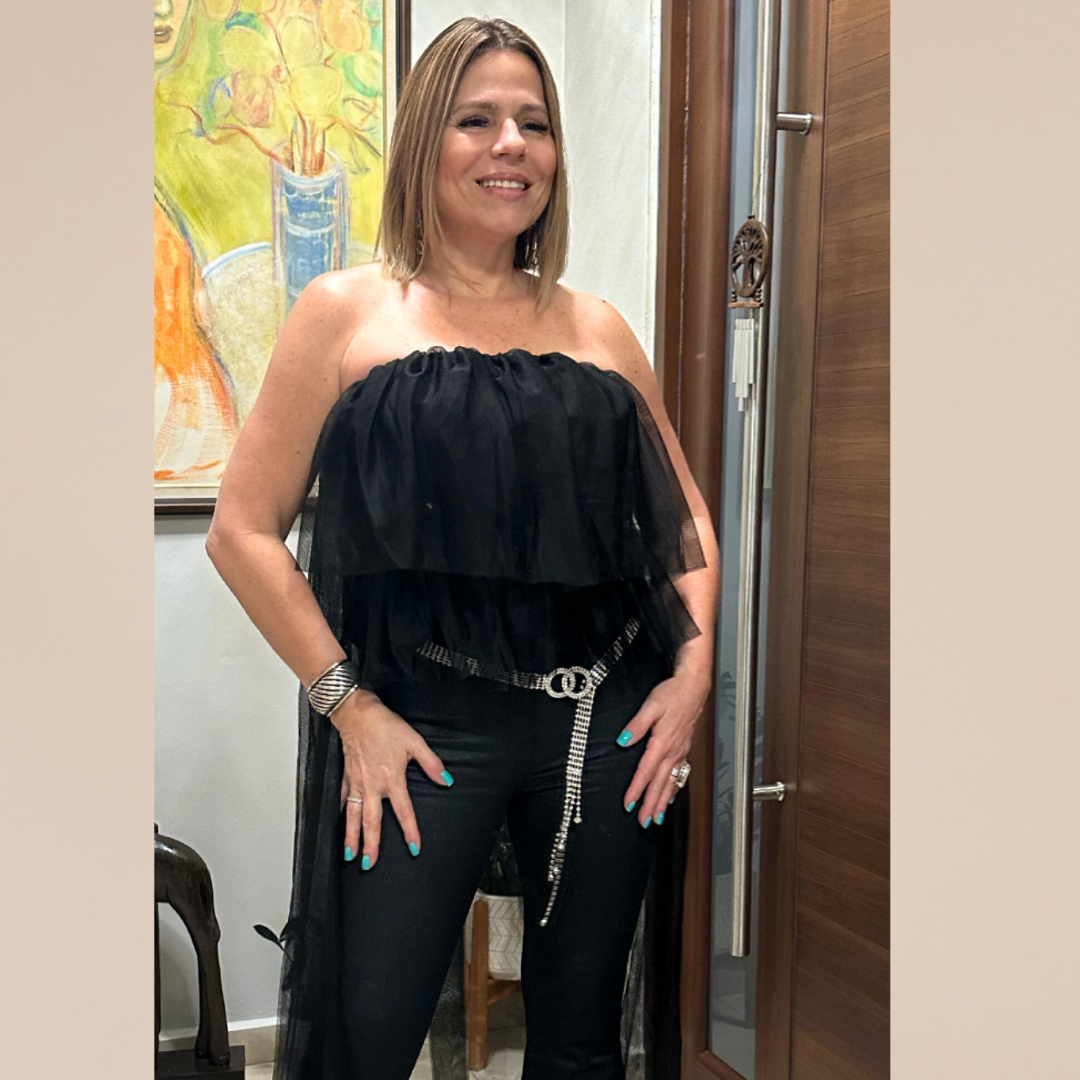 Black High Low Tulle Top