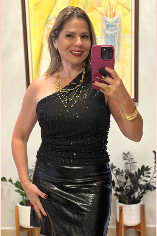 One Shoulder Sequin Top