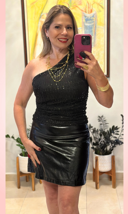 Texture Faux Leather Mini Skirt