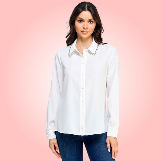 Rhinestones White Blouse