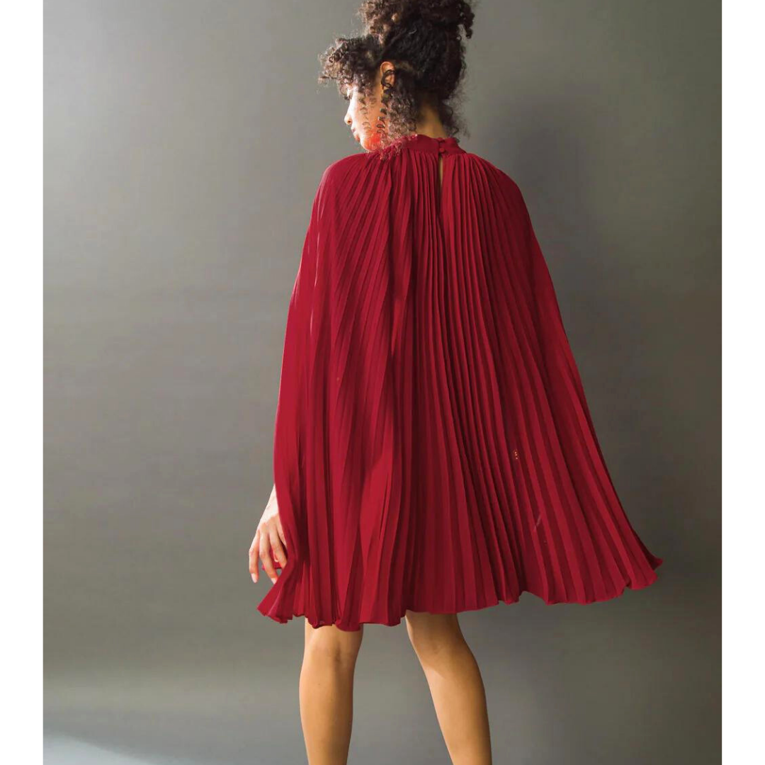 Woven Cape Red Mini Dress