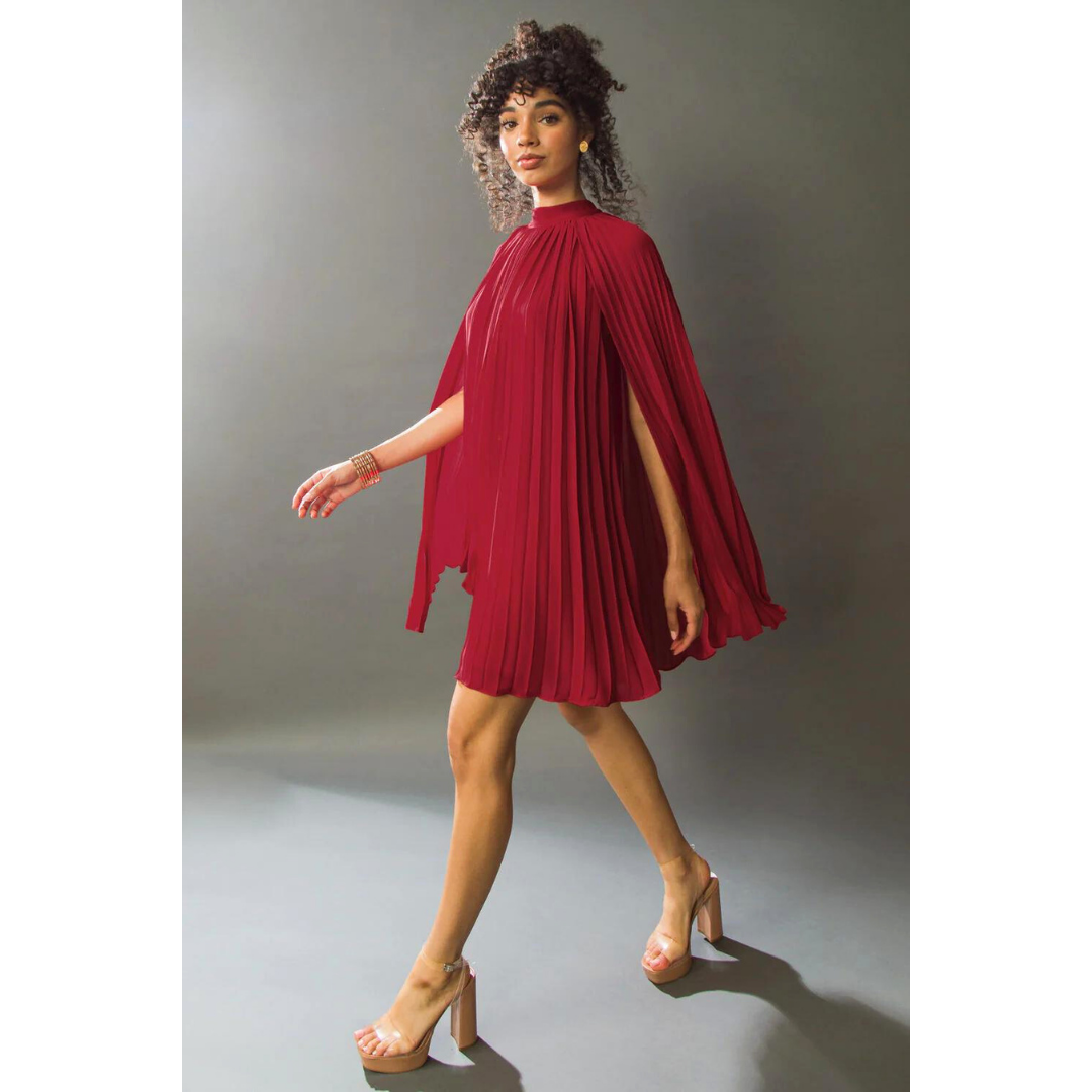 Woven Cape Red Mini Dress