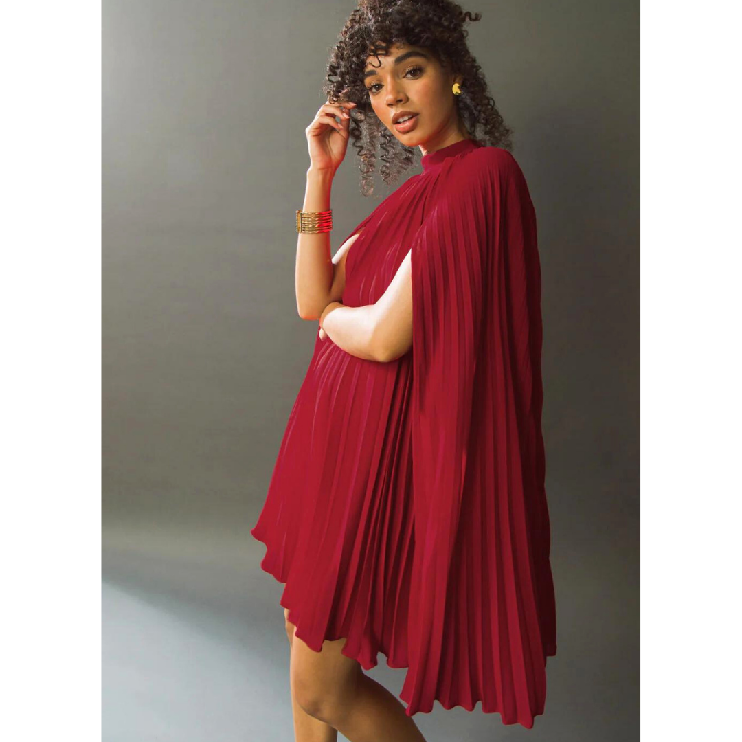 Woven Cape Red Mini Dress