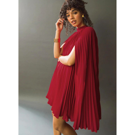 Woven Cape Red Mini Dress