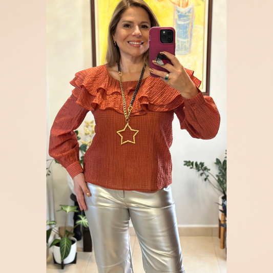 Ruffle Detail Long Sleeve Blouse