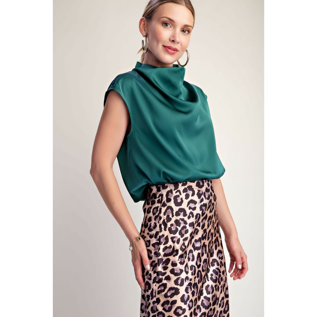 Hunter Green Cowl Neck Top