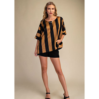 Black & Taupe Satin Blouse