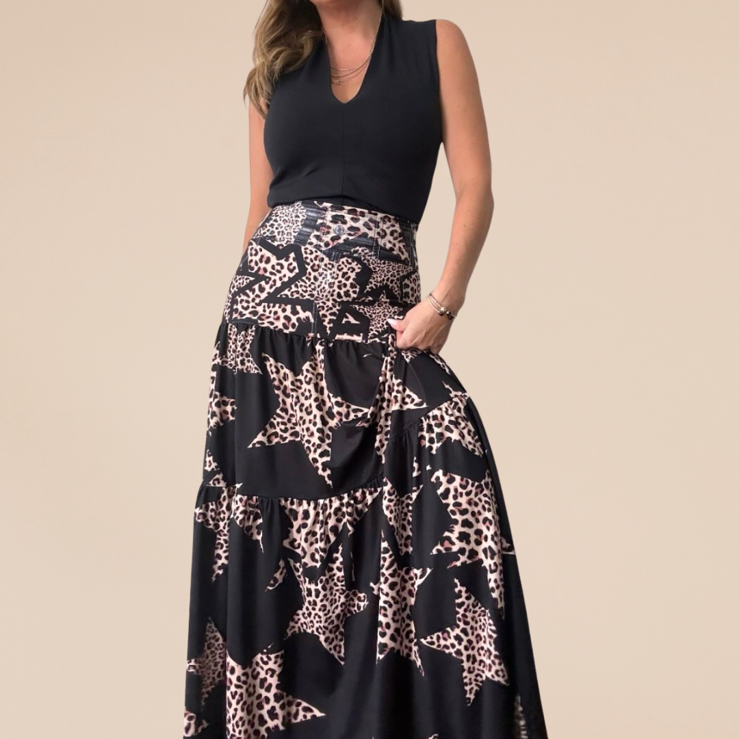 Stars and Leopard Print Skirt