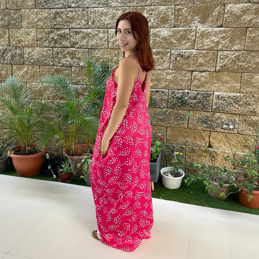Raspberry Satin Maxi Dress