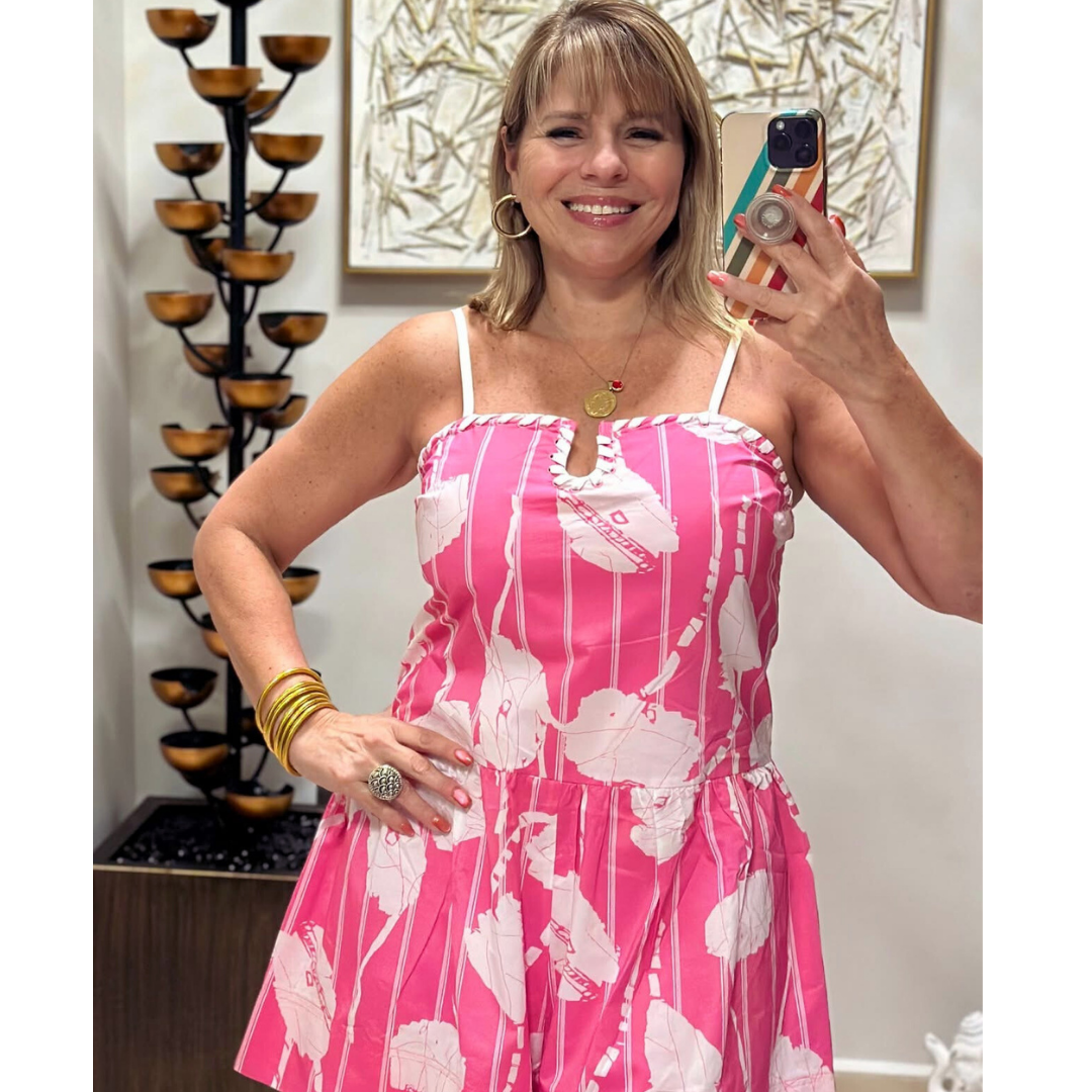 Pink & White Print Romper