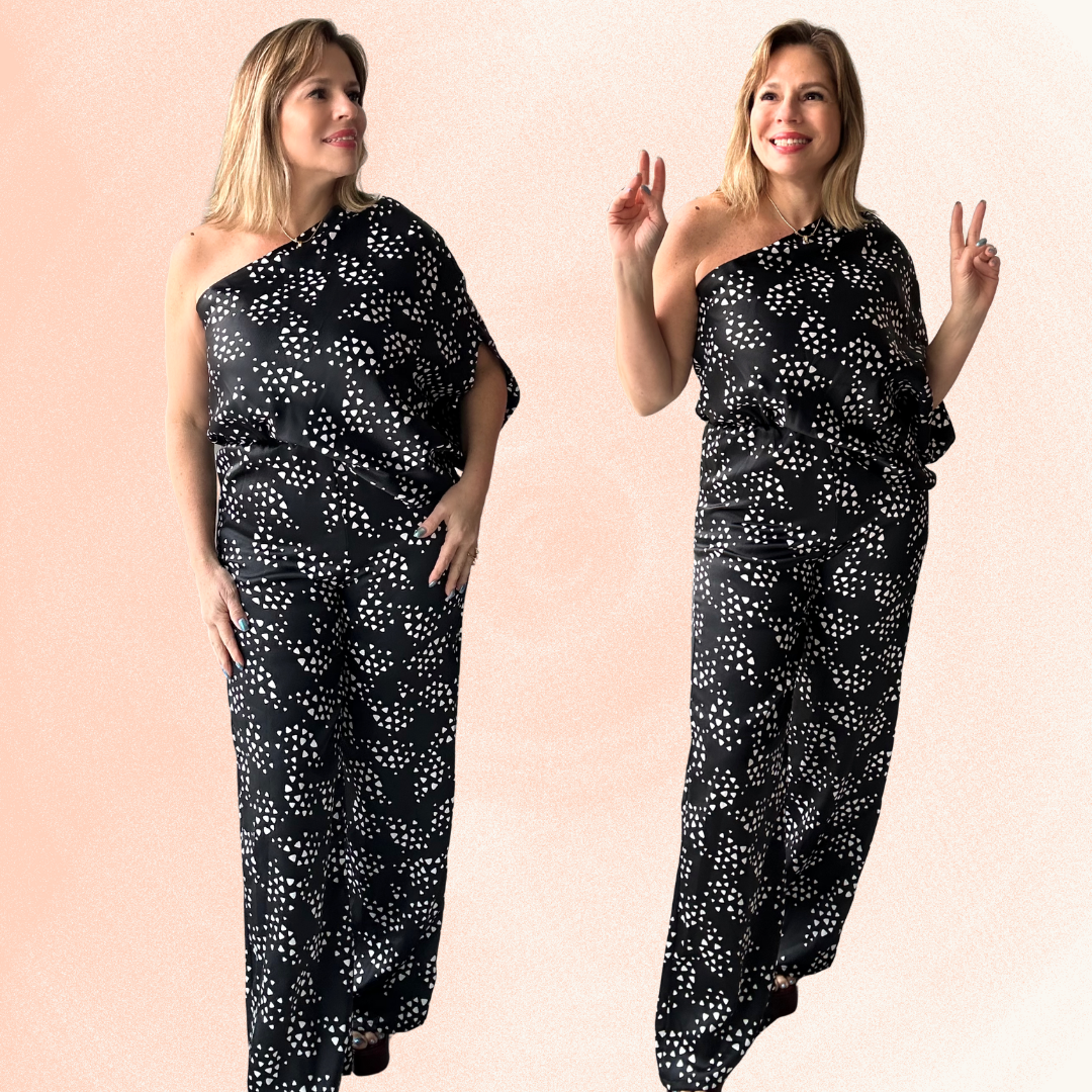 One Shoulder Satin Jumpsuit