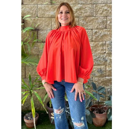 Orange Tie Back Blouse