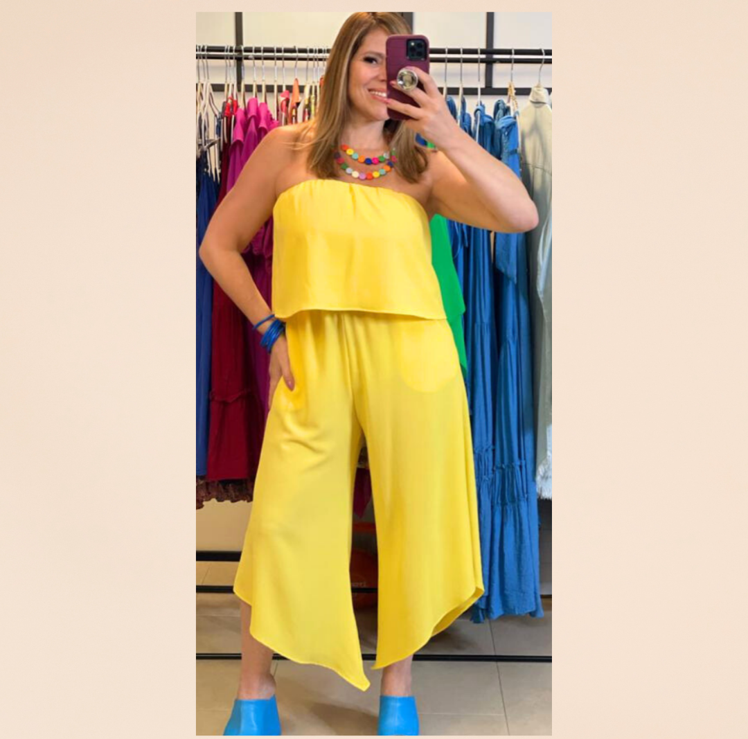 Yellow Strapless Jumpsuit