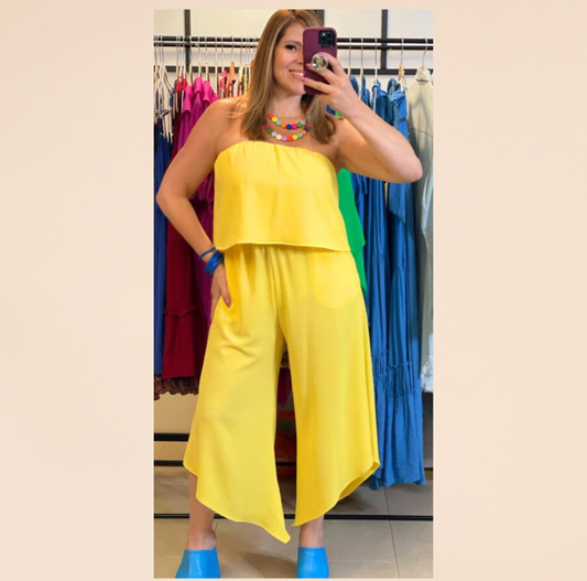 Yellow Strapless Jumpsuit