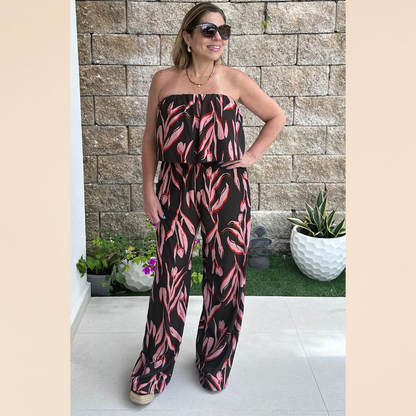 Peach Tulip Print Jumpsuit
