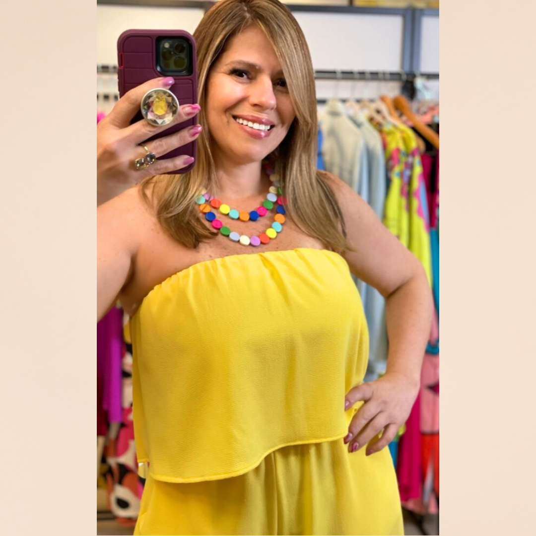 Yellow Strapless Jumpsuit