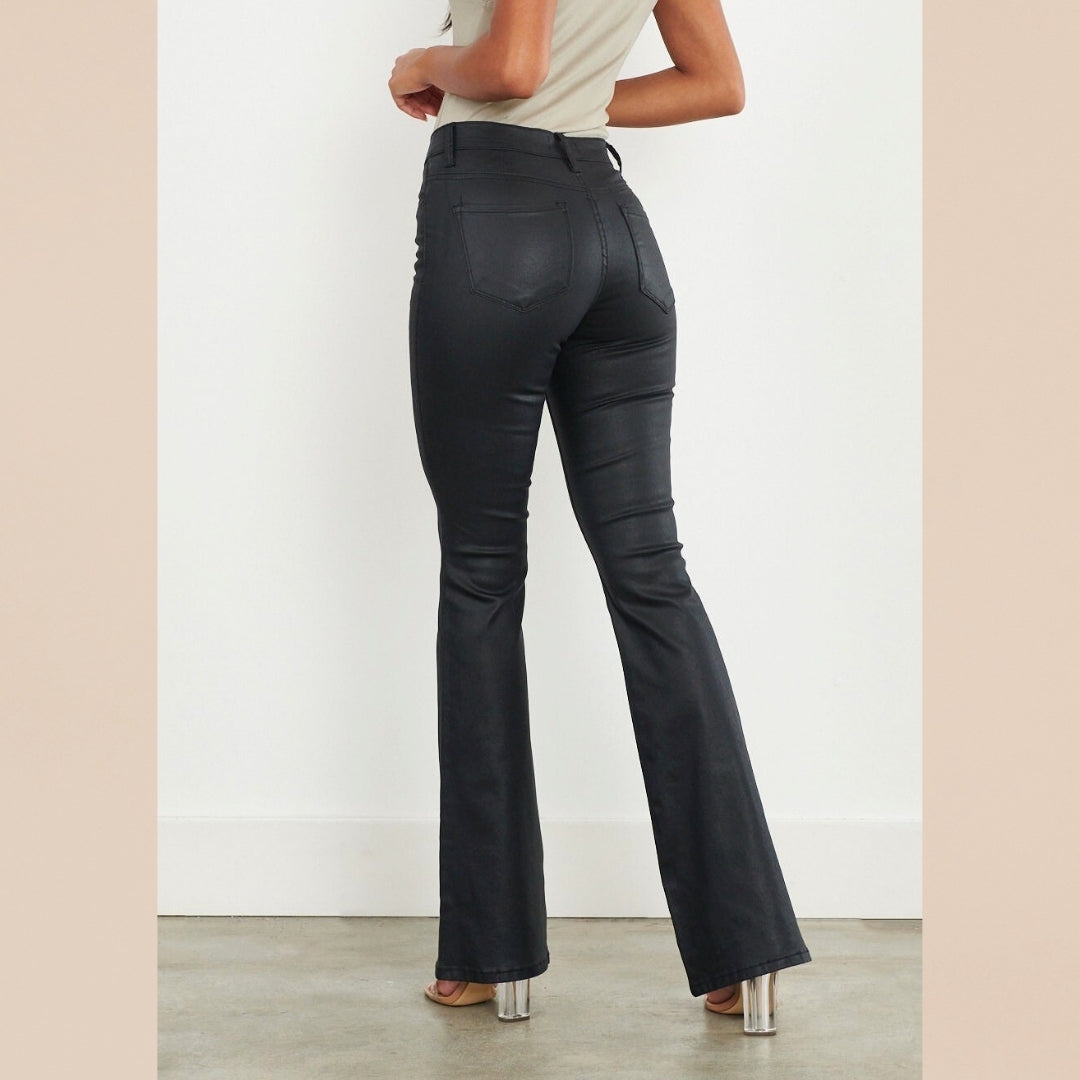 Vibrant Leather Flare Jeans