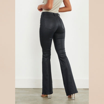 Vibrant Leather Flare Jeans