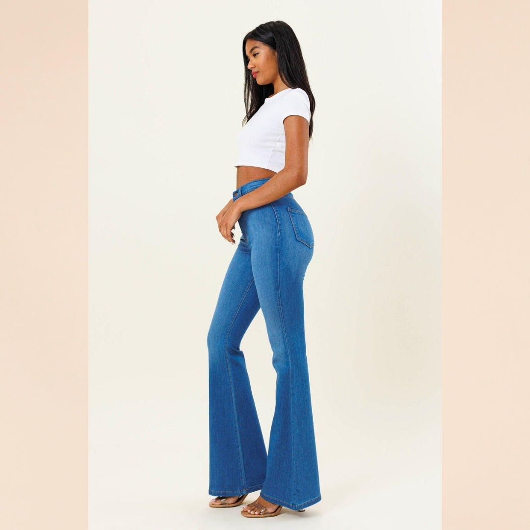High Waisted Flare Jeans - Med. Stone