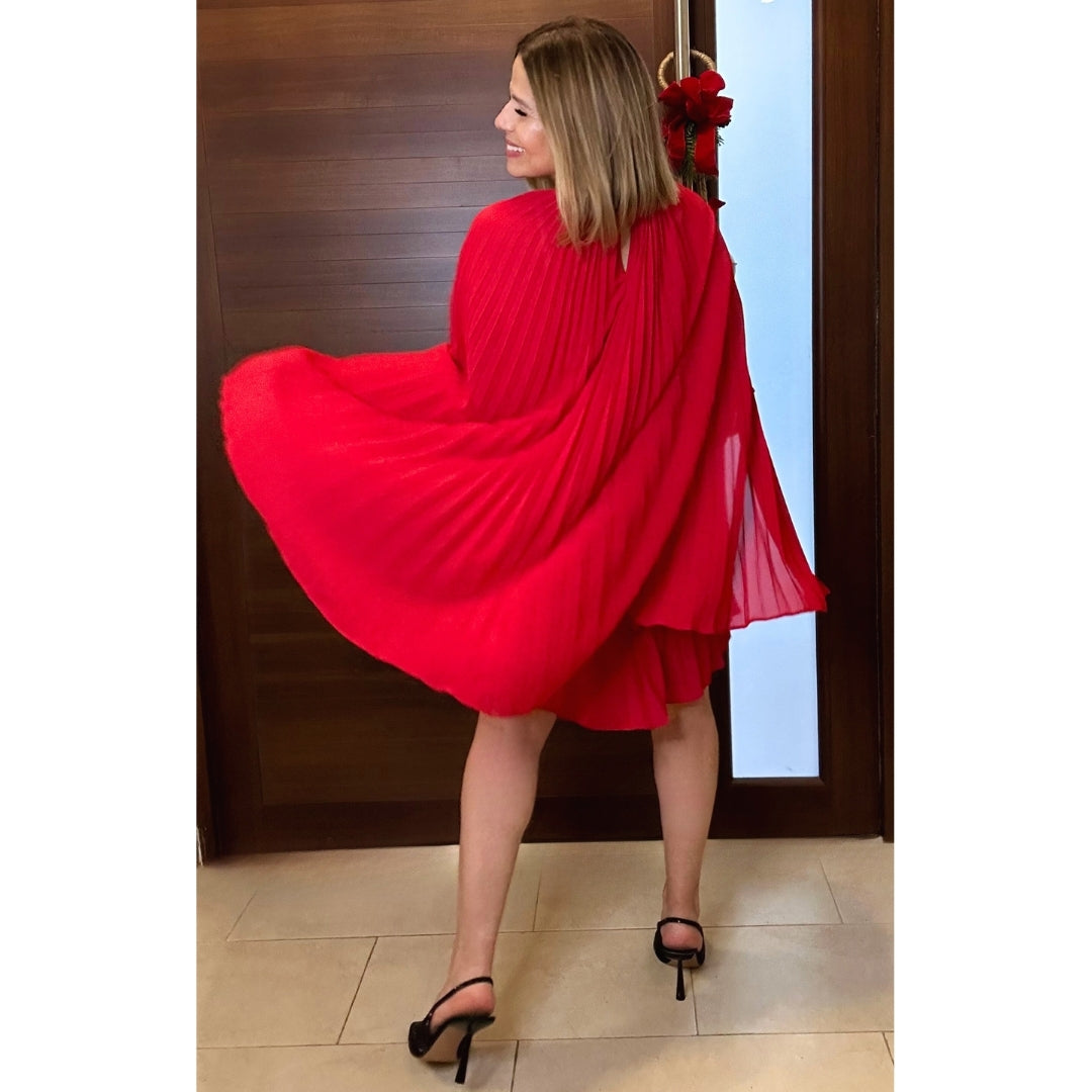Woven Cape Red Mini Dress