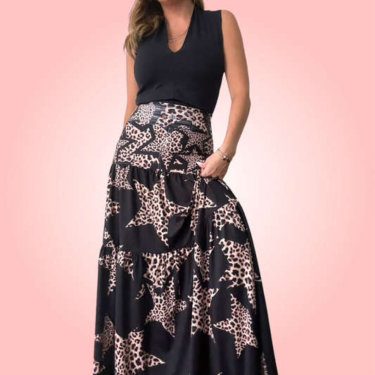 Stars and Leopard Print Skirt