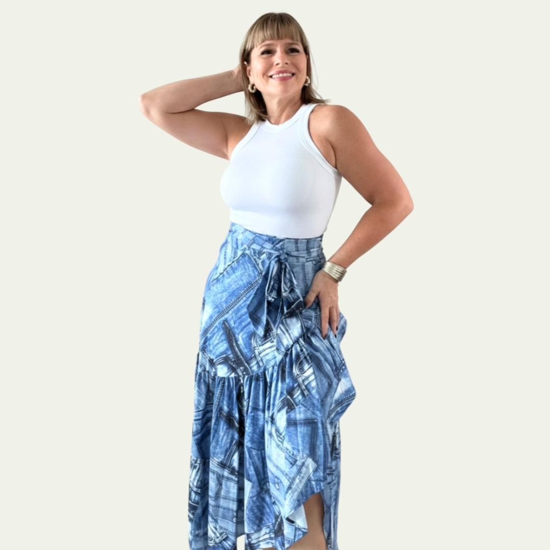 Denim Print Skirt