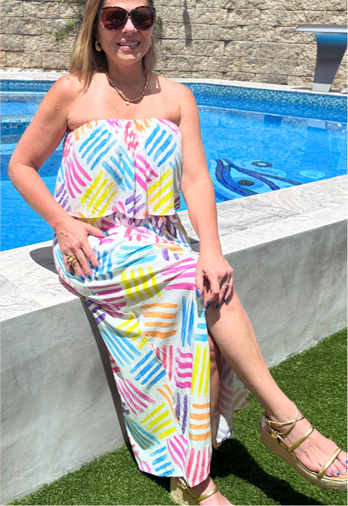 Strapless Colorful Maxi Dress