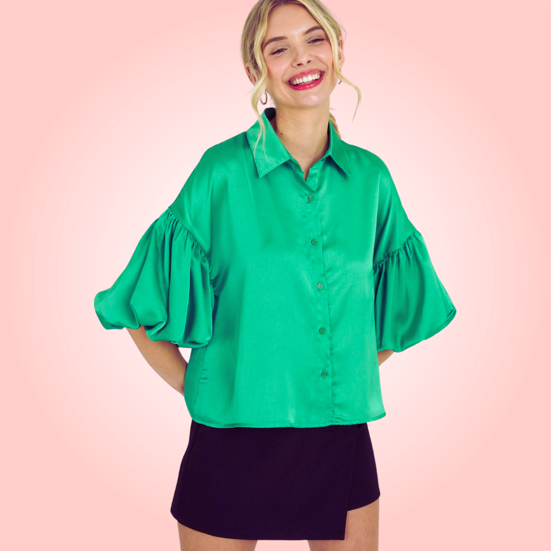Satin Bubble Sleeve Shirt