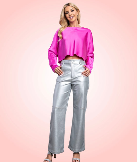 Silver Faux Leather Pants