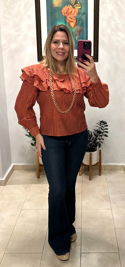 Ruffle Detail Long Sleeve Blouse