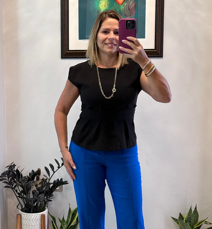 Round Neck Waist Pleated Top