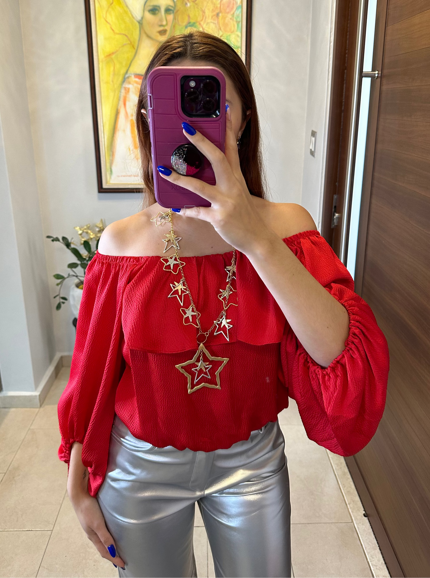 Tomato Red Satin Top